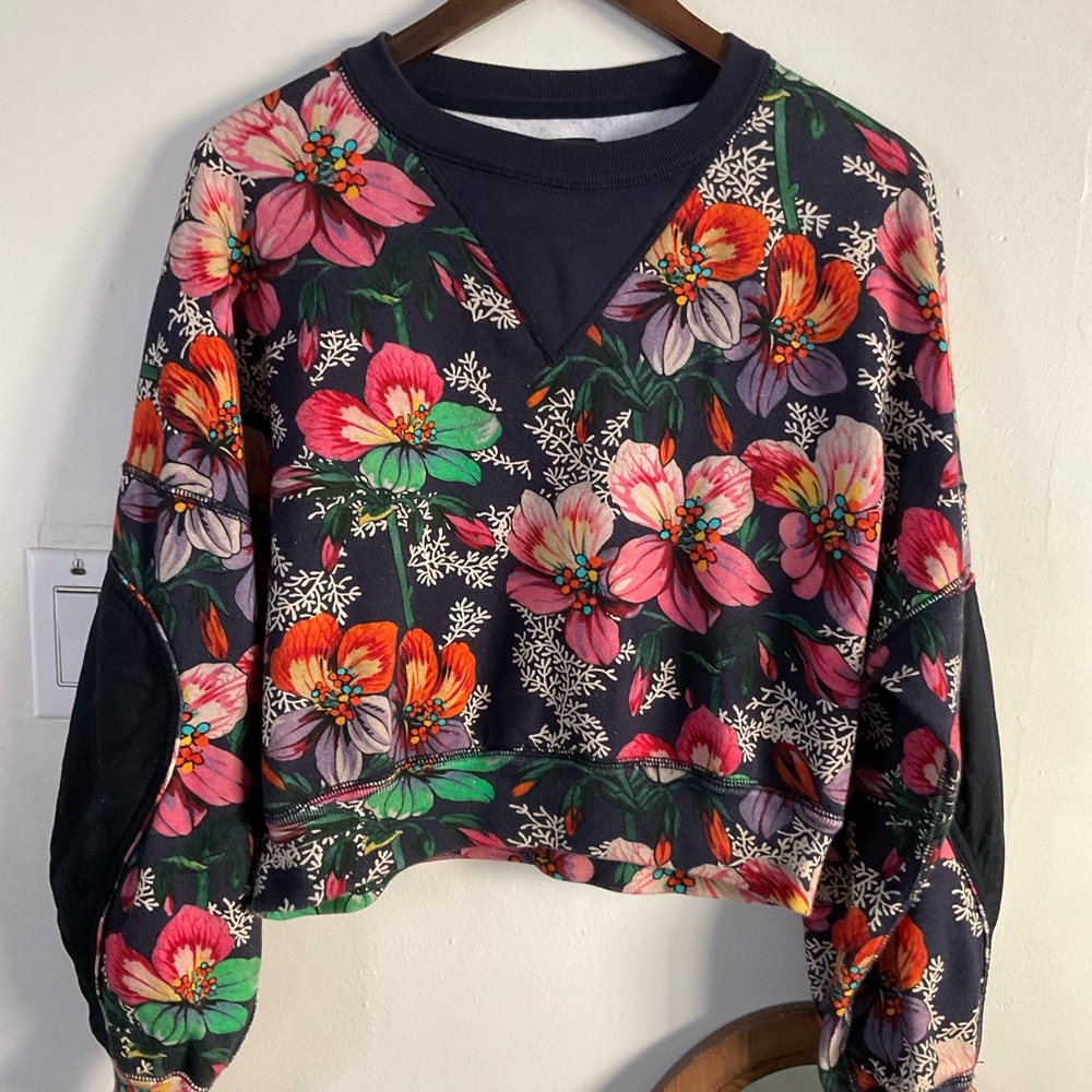 Isabel Marant Cropped Floral Sweatshirt with Elbow Patches – Size S